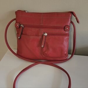 Tignanello Red Leather Crossbody Bag with Adjustable Strap